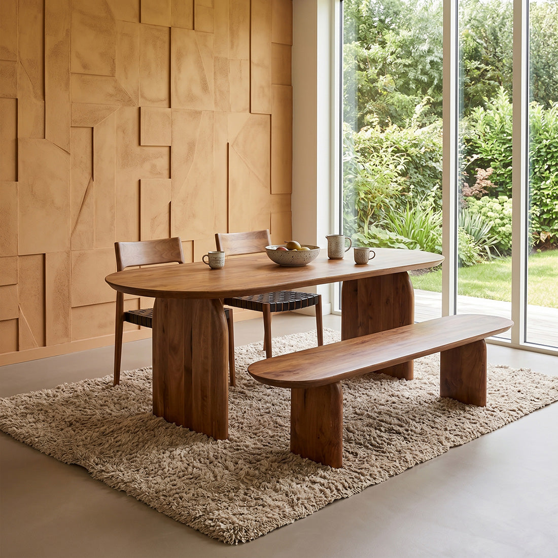 Table à manger en bois de manguier brun bords arrondis – 180x90 cm