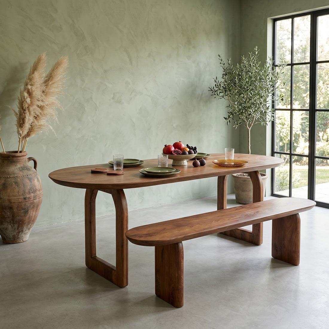 Table à manger ovale en bois de manguier brun chaleureux - 200x90 cm
