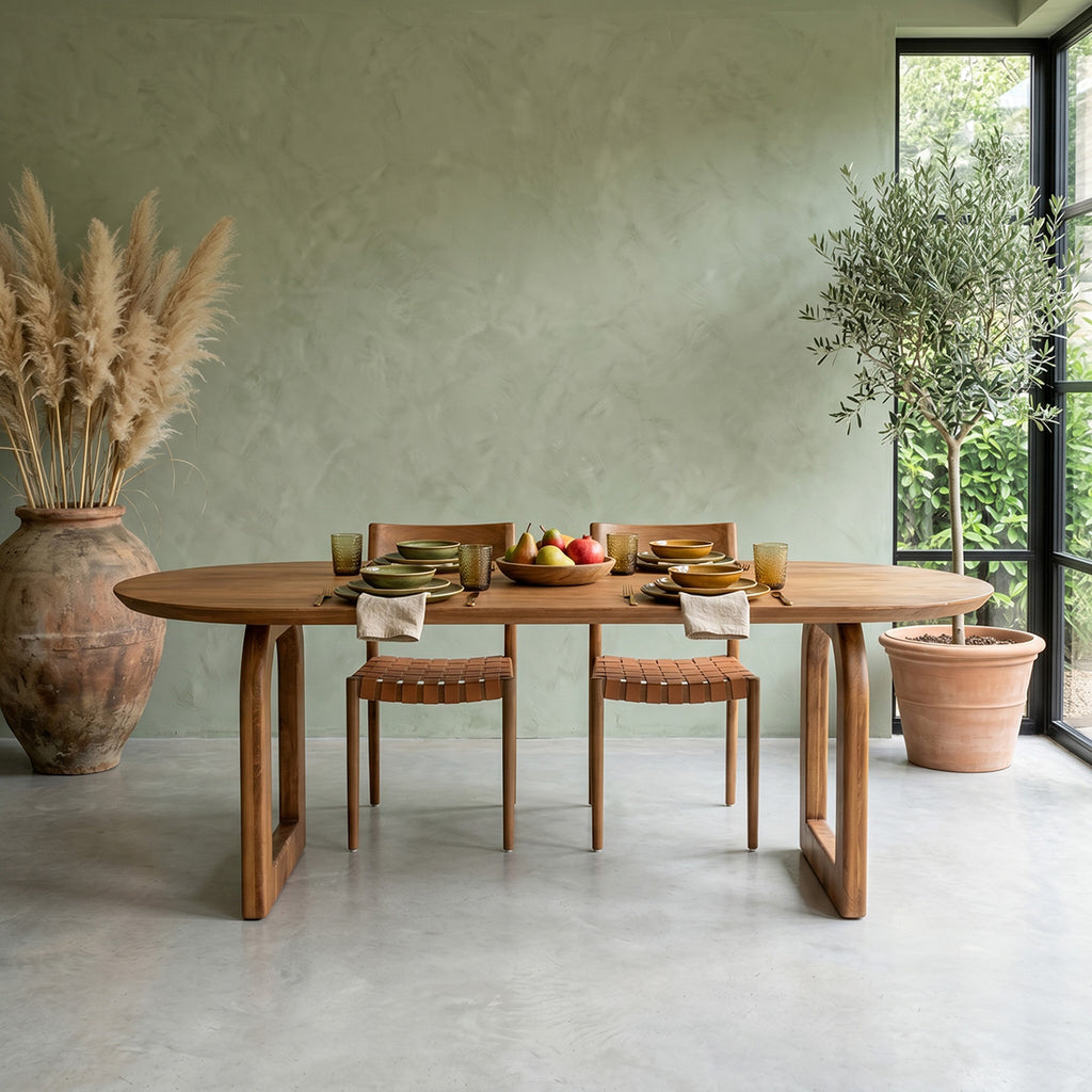 Table à manger ovale en bois de manguier brun chaleureux - 200x90 cm