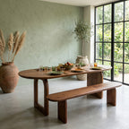 Table à manger en bois de manguier brun plateau arrondi – 240x90 cm