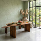 Table à manger ovale en bois de manguier brun piétement plein – 240x90 cm