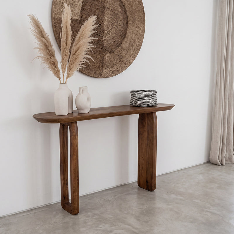 Console murale en bois de manguier brun pieds sculptés – 140x35 cm