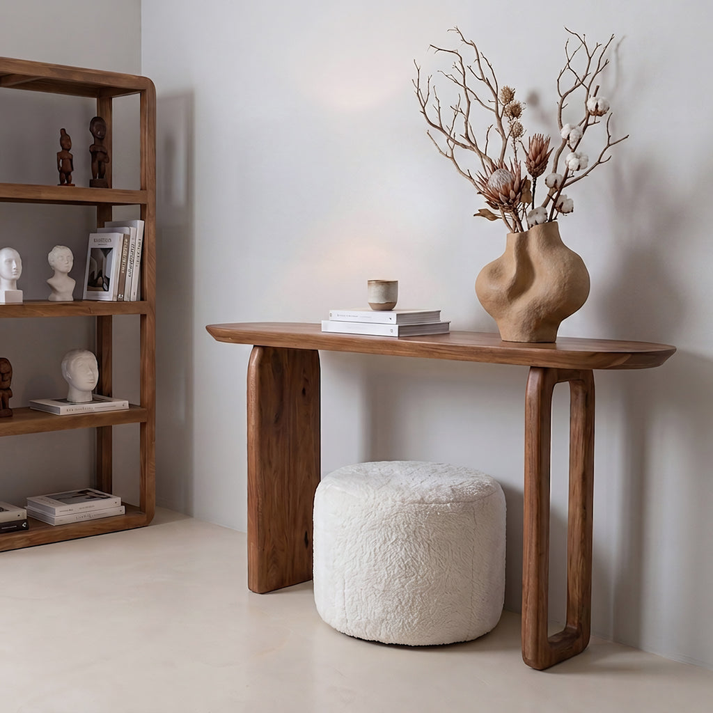 Console murale en bois de manguier brun pieds sculptés – 140x35 cm