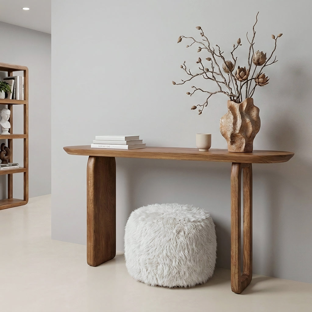 Console murale en bois de manguier brun pieds sculptés – 140x35 cm