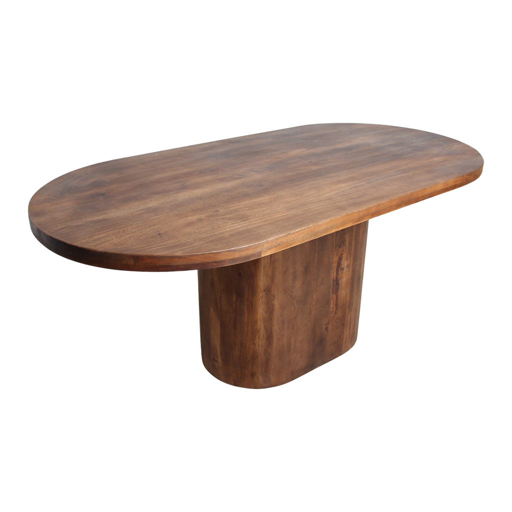 Table à manger ovale en bois de manguier brun avec pied central – 240x110 cm