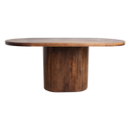 Table à manger ovale en bois de manguier brun avec pied central – 240x110 cm