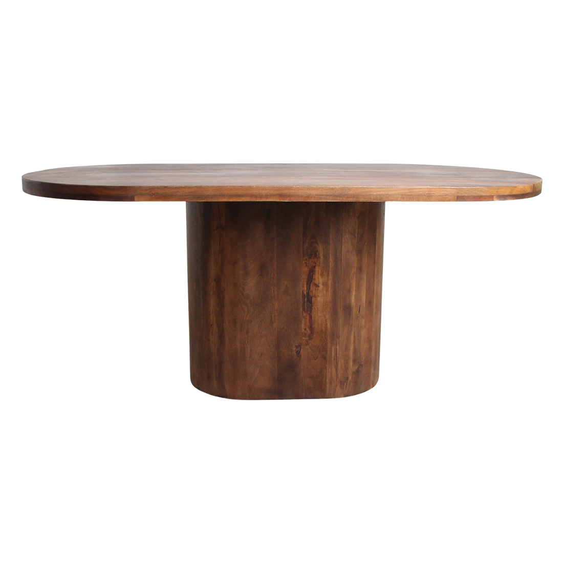 Table à manger ovale en bois de manguier brun avec pied central – 240x110 cm
