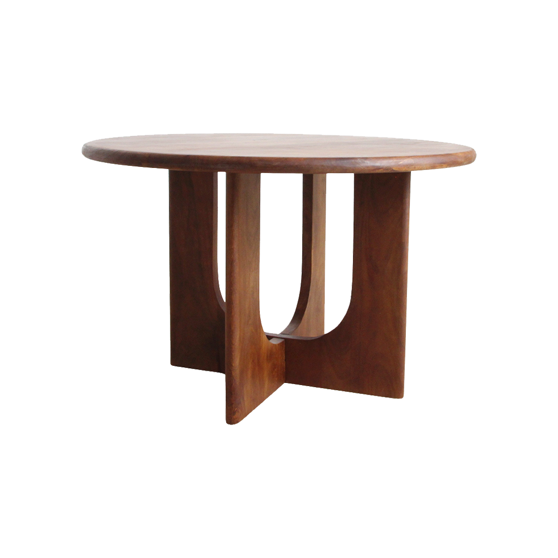 Table ronde en bois massif brun pied sculptural croisé – Ø120 cm