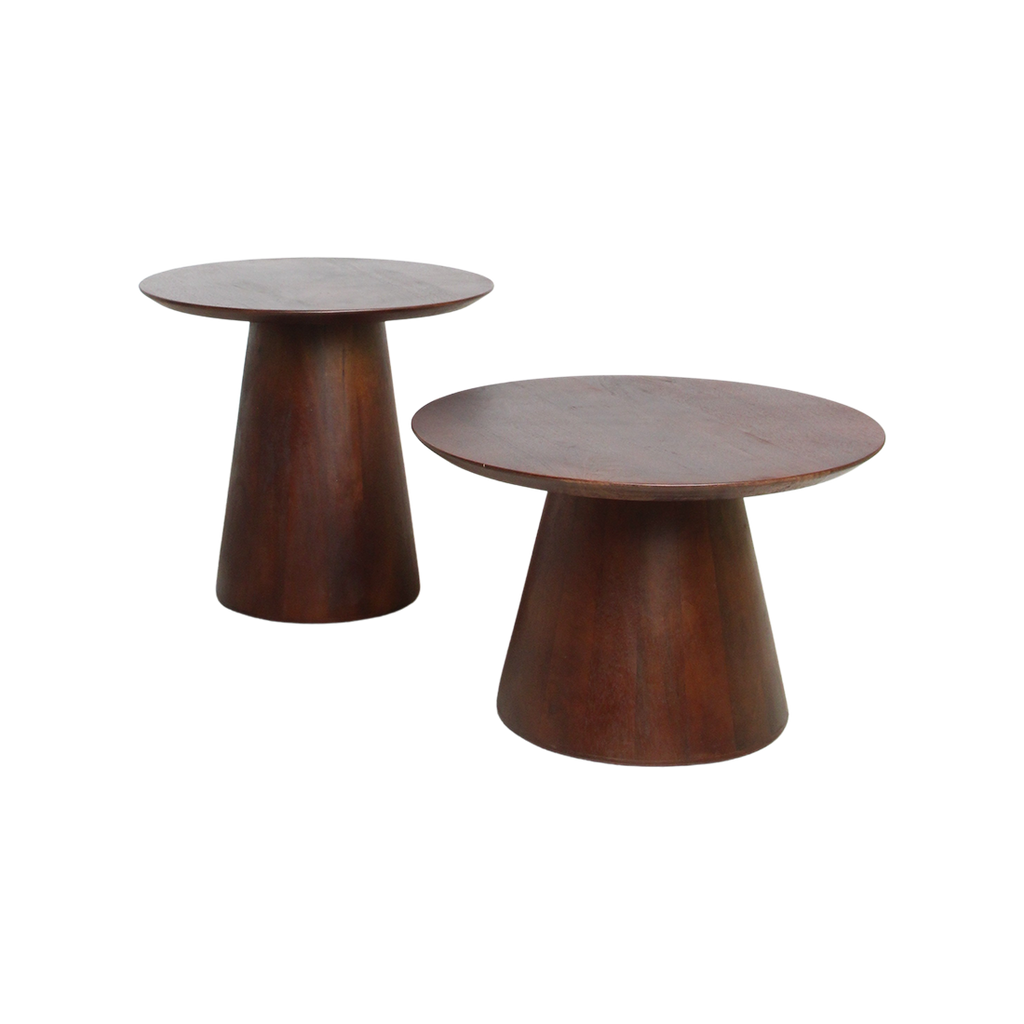 Table d’appoint ronde en bois de manguier brun conique – Ø55 cm