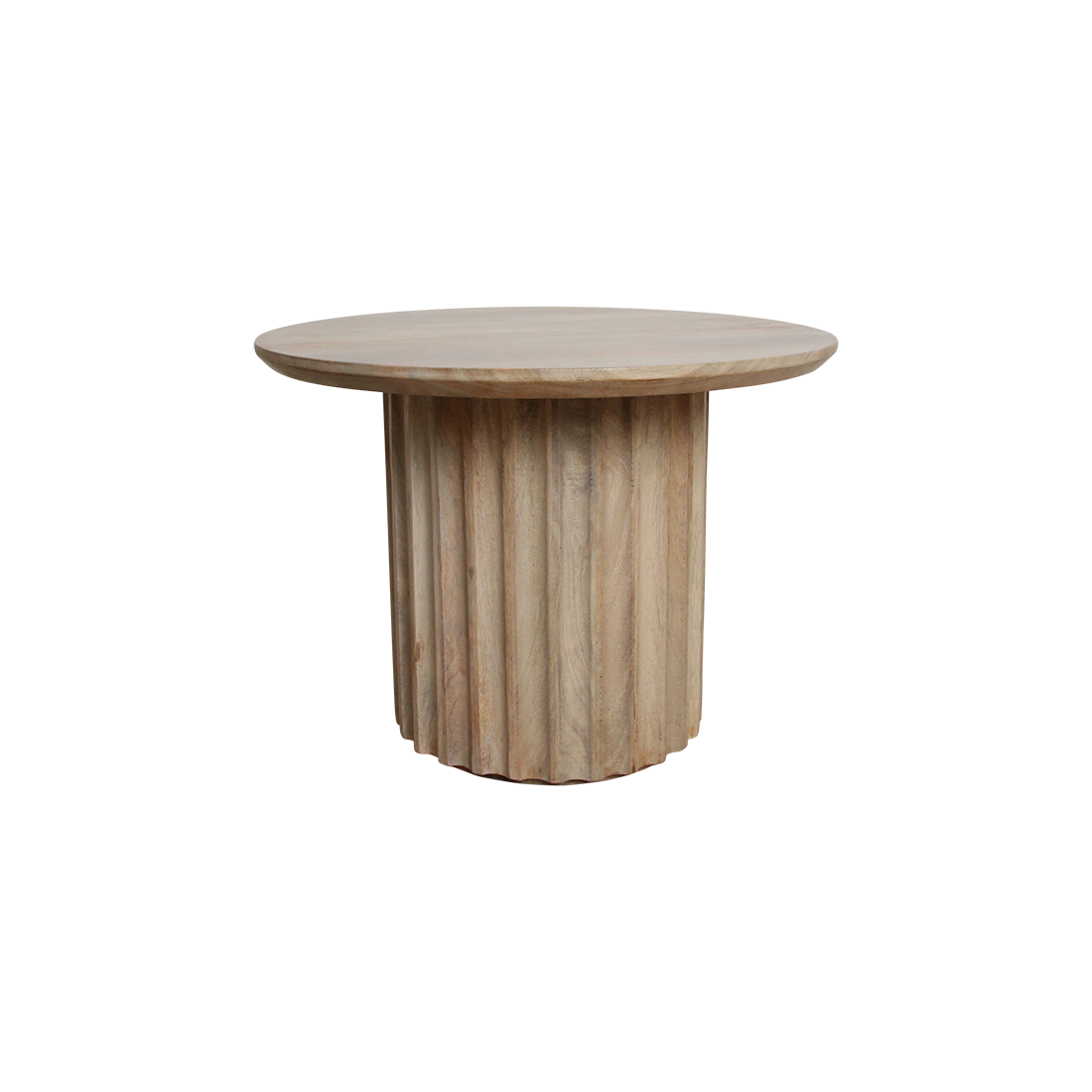 Table d’appoint ronde en bois de manguier clair sculpté – Ø55 cm
