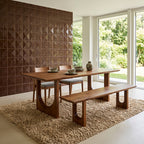 Table à manger manguier bord arrondi sculptural brun – 200x90 cm