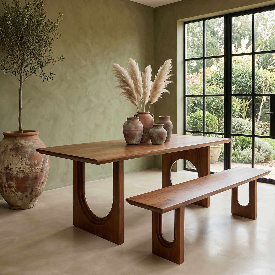 Table à manger manguier brun pieds sculpturaux - 200x90 cm