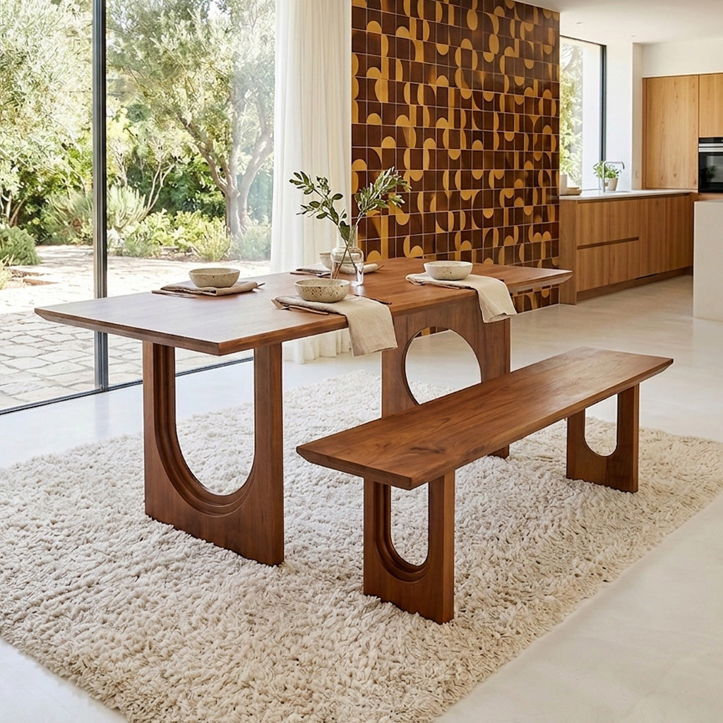 Table à manger manguier brun pieds sculpturaux - 200x90 cm