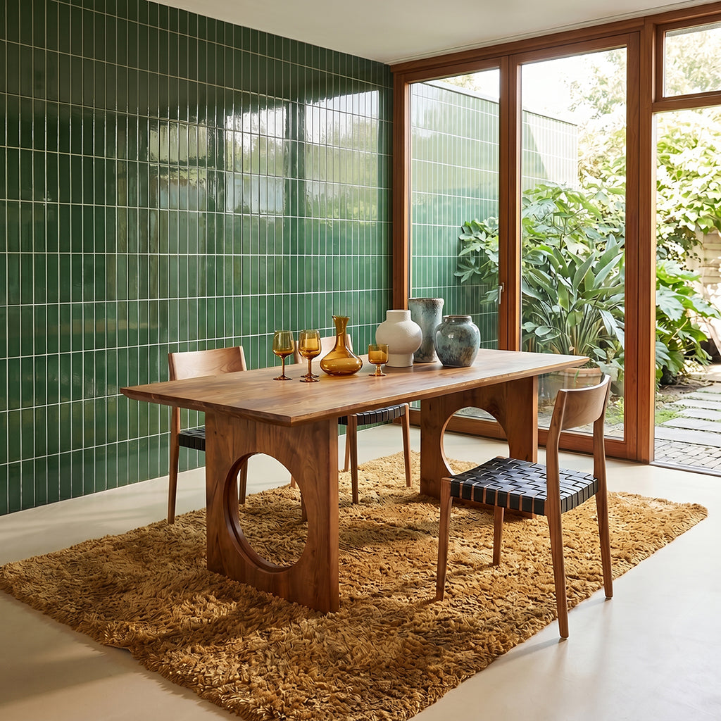 Table à manger manguier pieds ajourés design contemporain – 240x90 cm