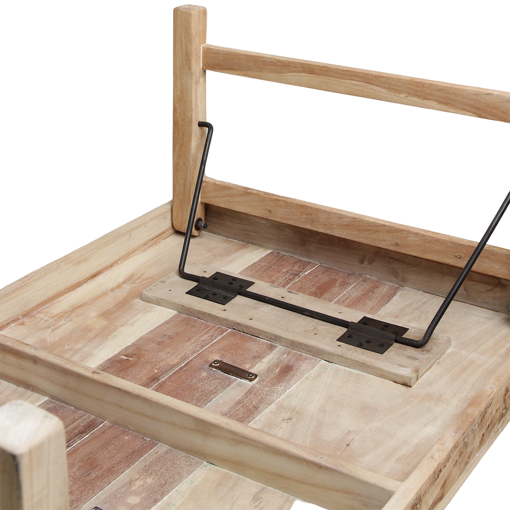 Table basse rectangulaire en bois naturel avec renforts métalliques – 120x75 cm