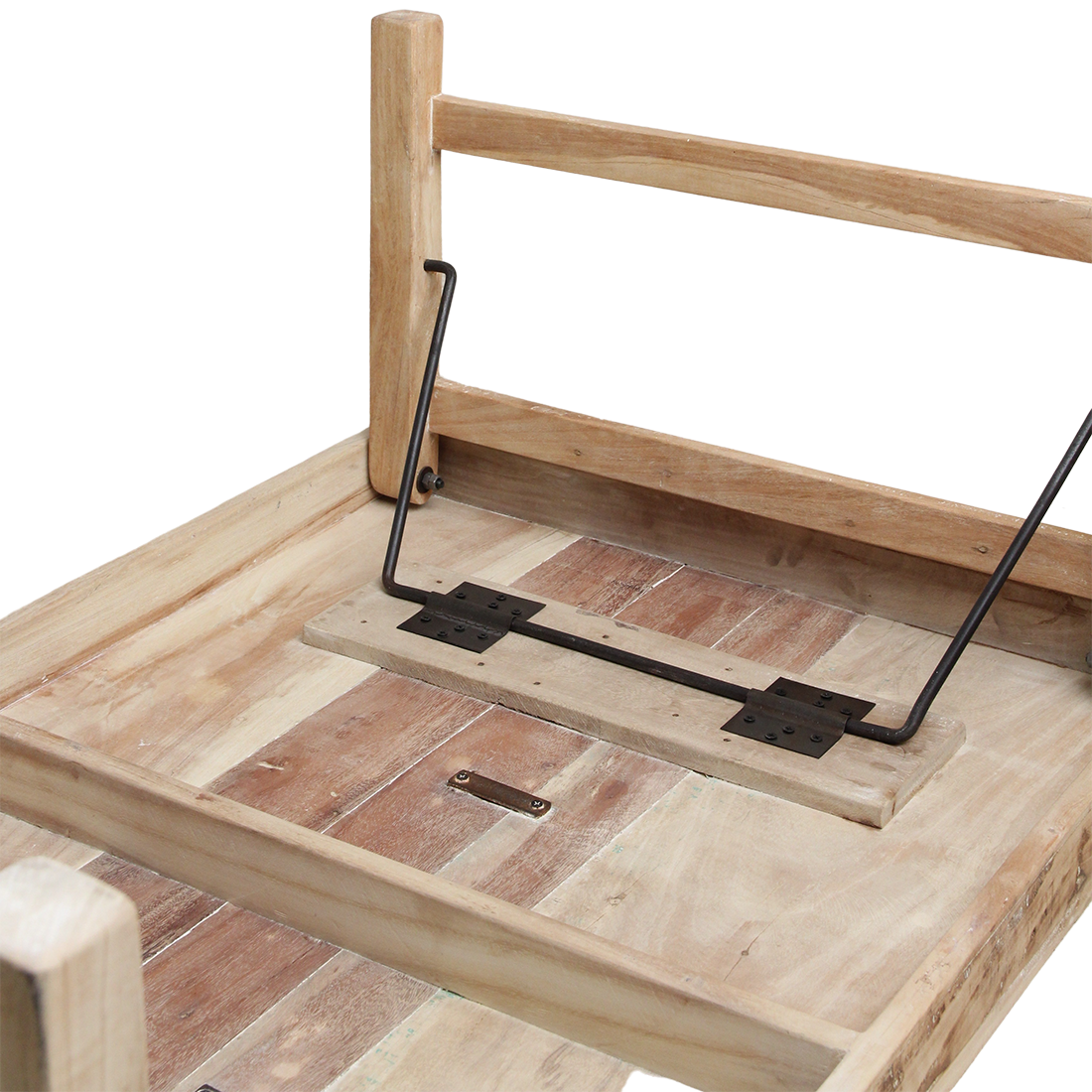 Table basse rectangulaire en bois naturel avec renforts métalliques – 120x75 cm