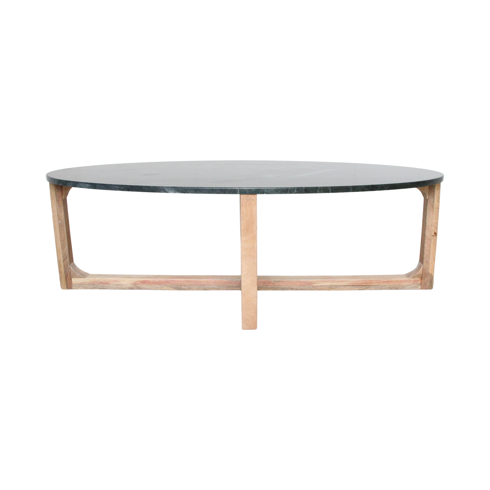 Table basse ovale en marbre noir et bois naturel – 120x60 cm