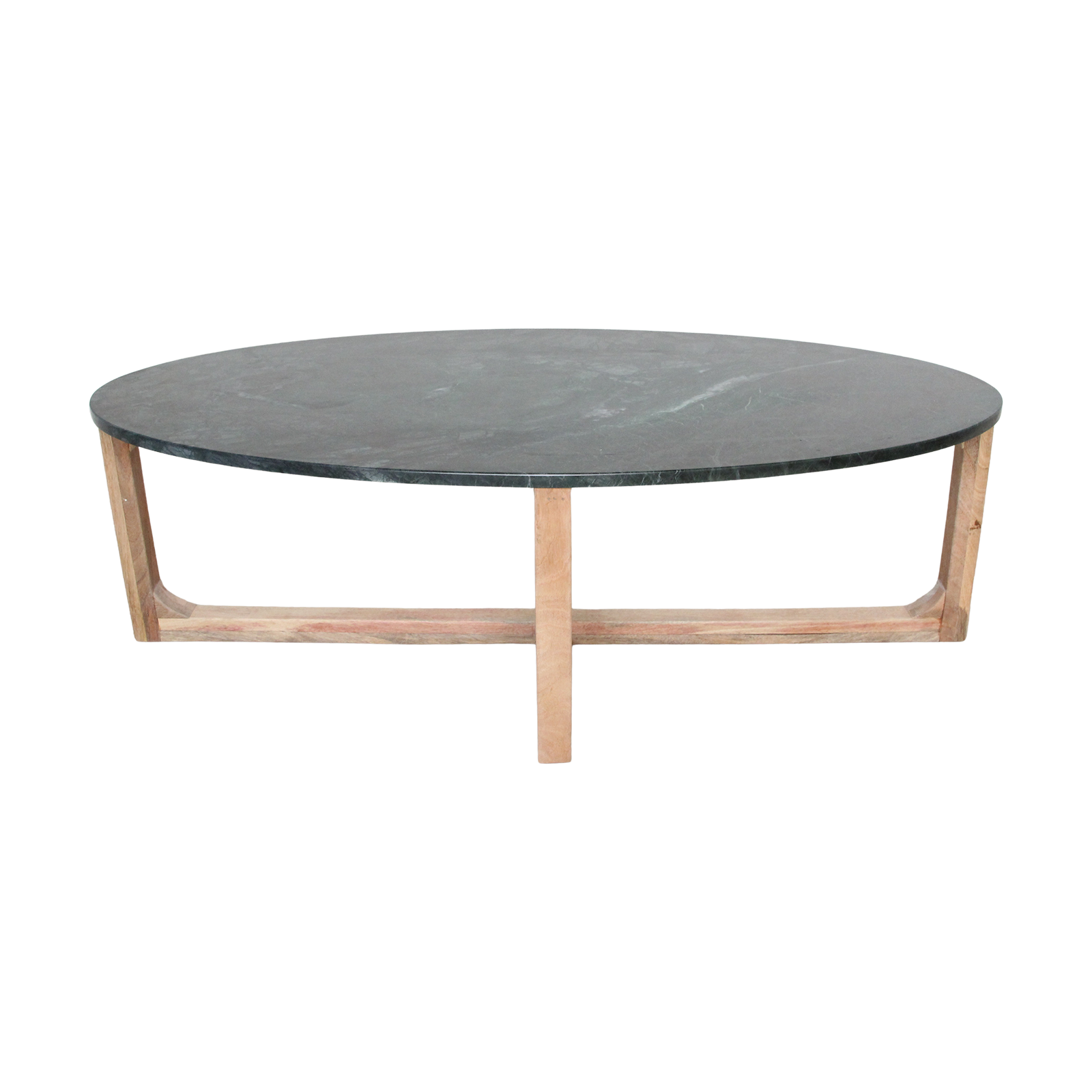 Table basse ovale en marbre noir et bois naturel – 120x60 cm