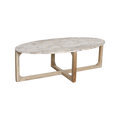 Table basse ovale marbre crème et bois pour salon – 120x60 cm