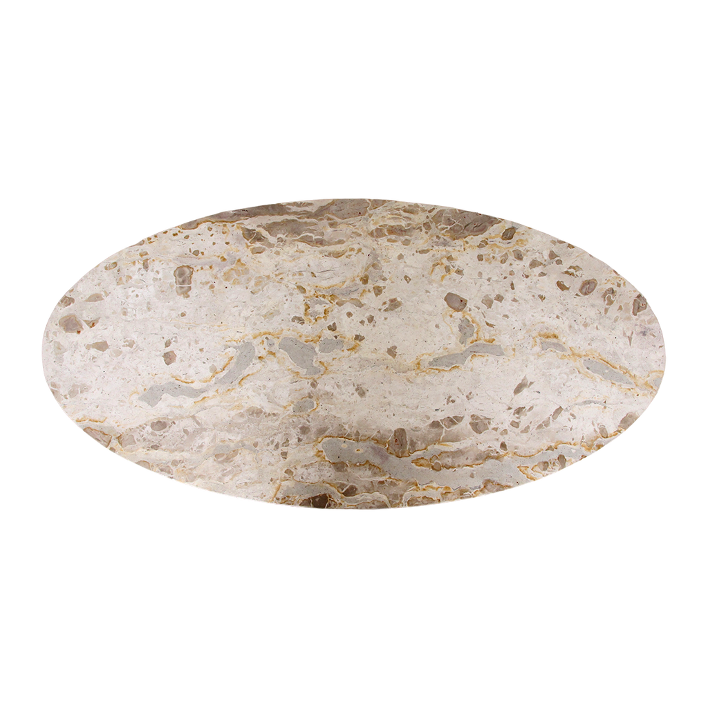 Table basse ovale marbre crème et bois pour salon – 120x60 cm