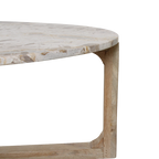 Table basse ovale marbre crème et bois pour salon – 120x60 cm