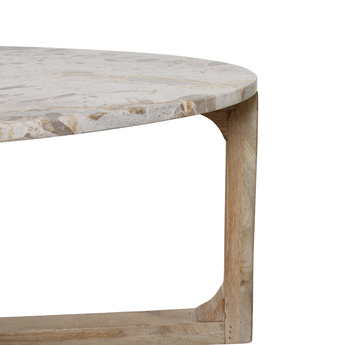 Table basse ovale marbre crème et bois pour salon – 120x60 cm