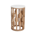 Table d’appoint marbre blanc et bois sculpté ajouré – Ø40 cm