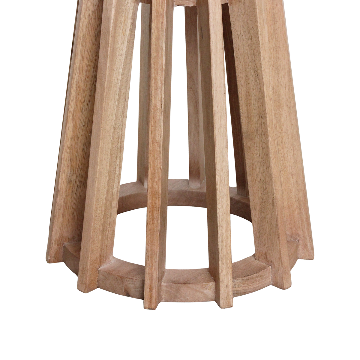 Table d’appoint ronde marbre blanc et bois clair ajouré – Ø40 cm