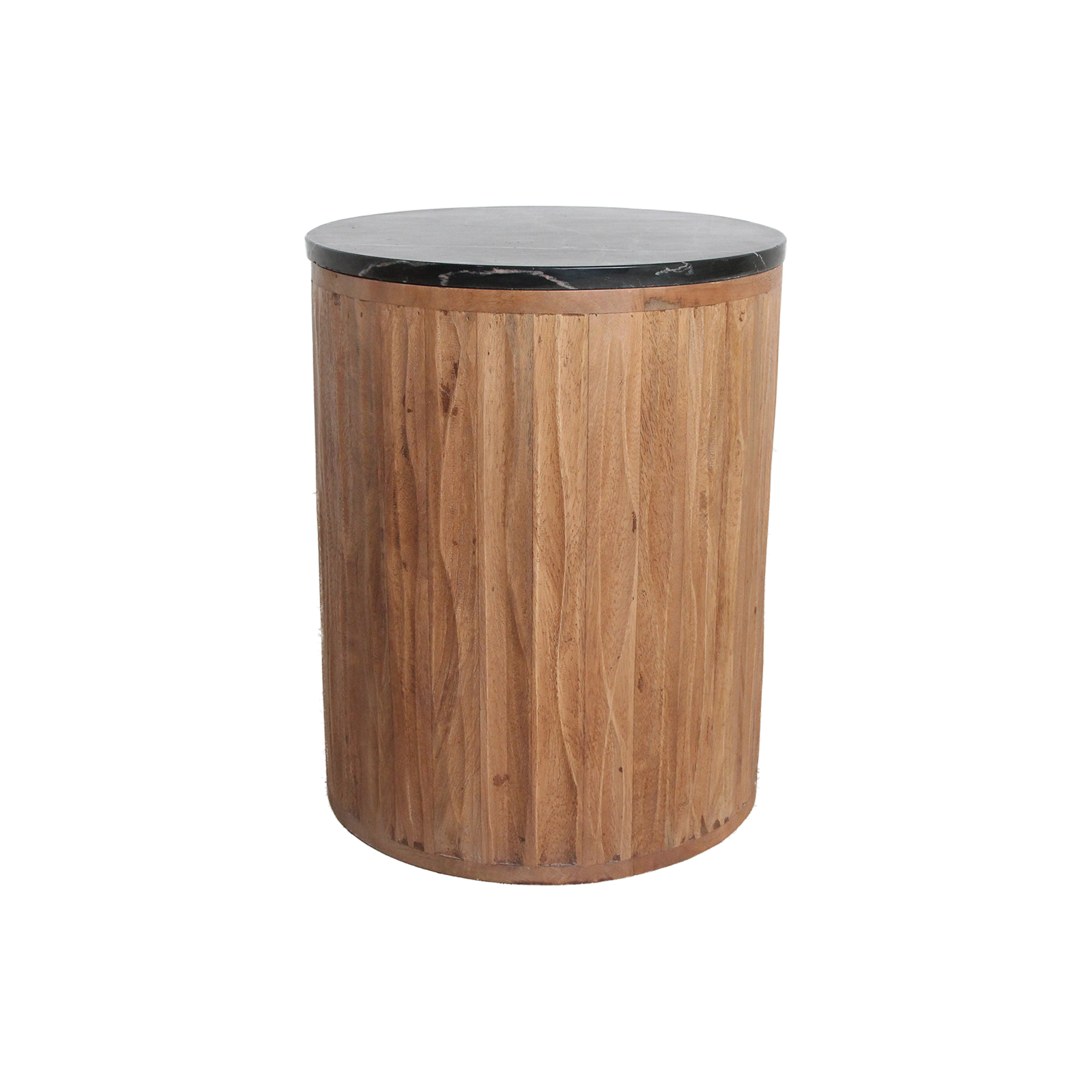 Table d’appoint ronde en bois cannelé et marbre noir – Ø40 cm