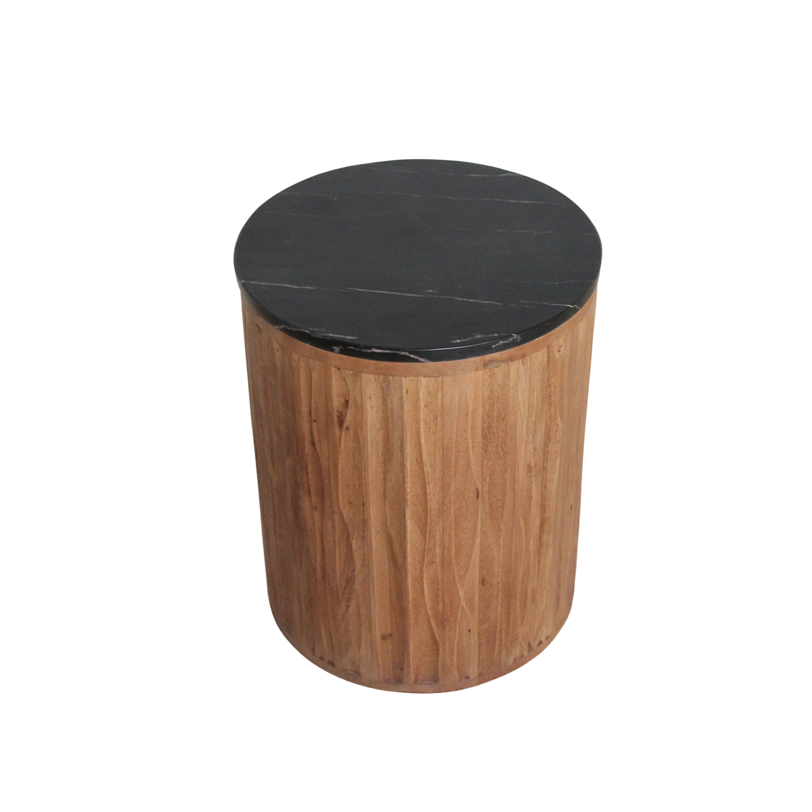 Table d’appoint ronde en bois cannelé et marbre noir – Ø40 cm