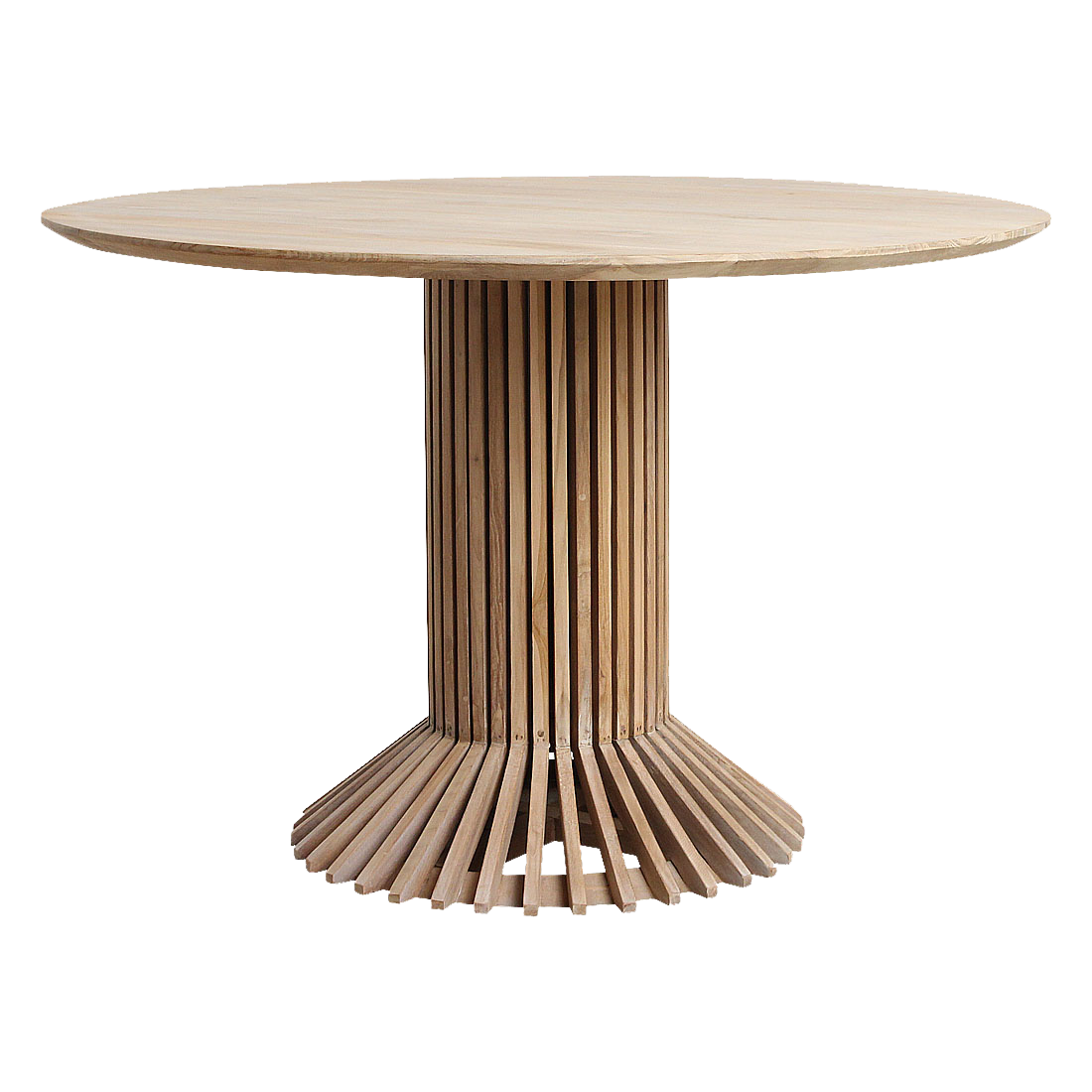 Table à manger ronde en teck recyclé pied ajouré sculptural – Ø140 cm
