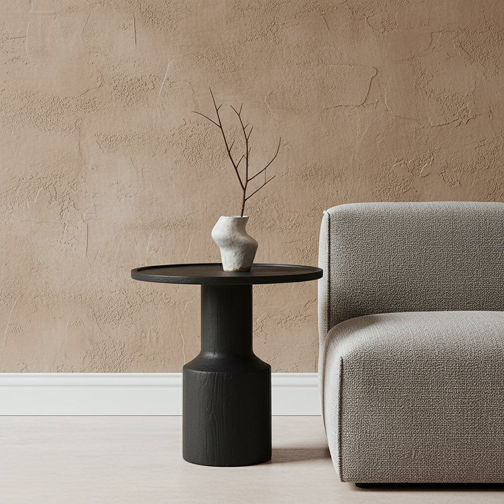 Table d'appoint en teck noir moderne pièce centrale – Ø50 cm