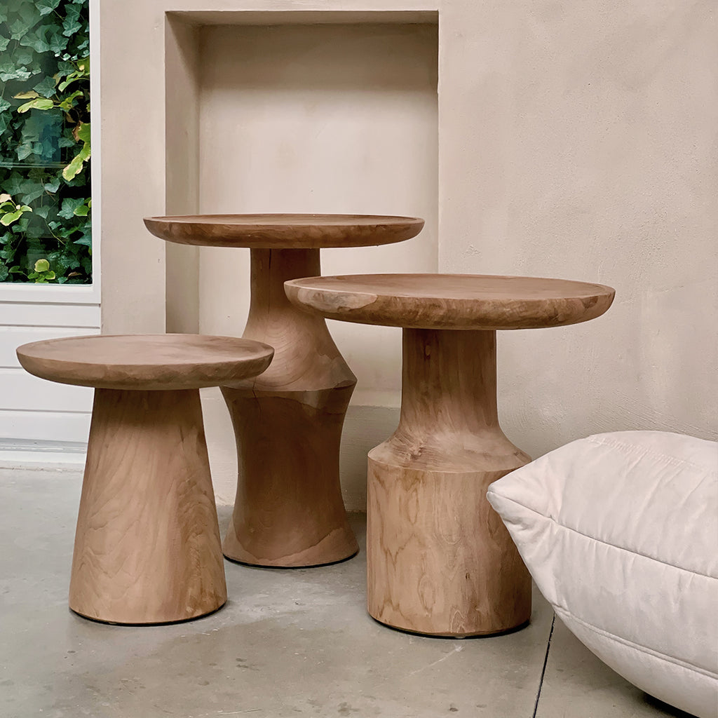 Table d’appoint ronde en teck naturel clair – Ø40 cm