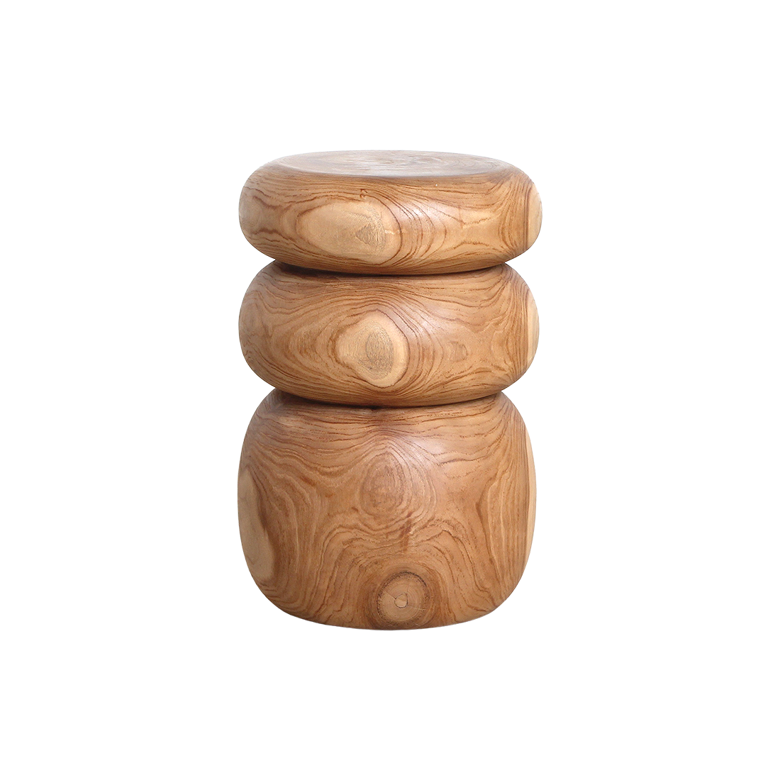 Tabouret galets bois teck beige salon extérieur – H45 cm
