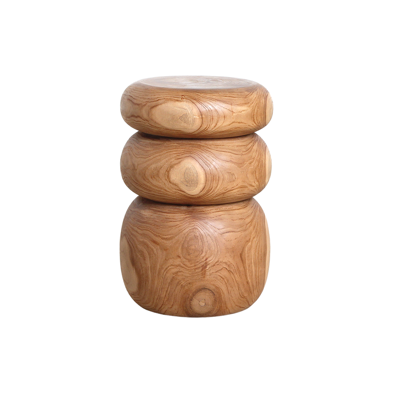 Tabouret galets bois teck beige salon extérieur – H45 cm