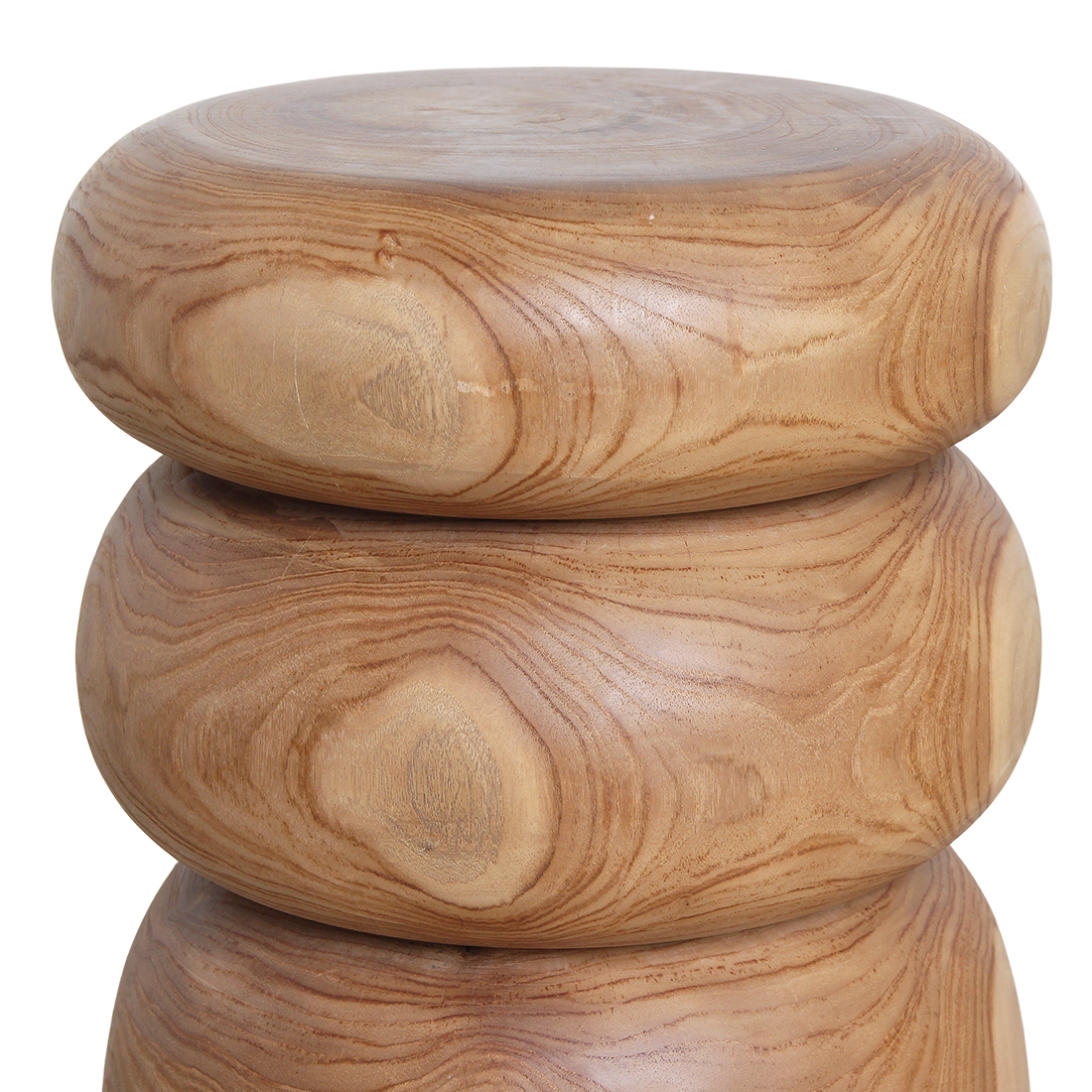 Tabouret galets bois teck beige salon extérieur – H45 cm