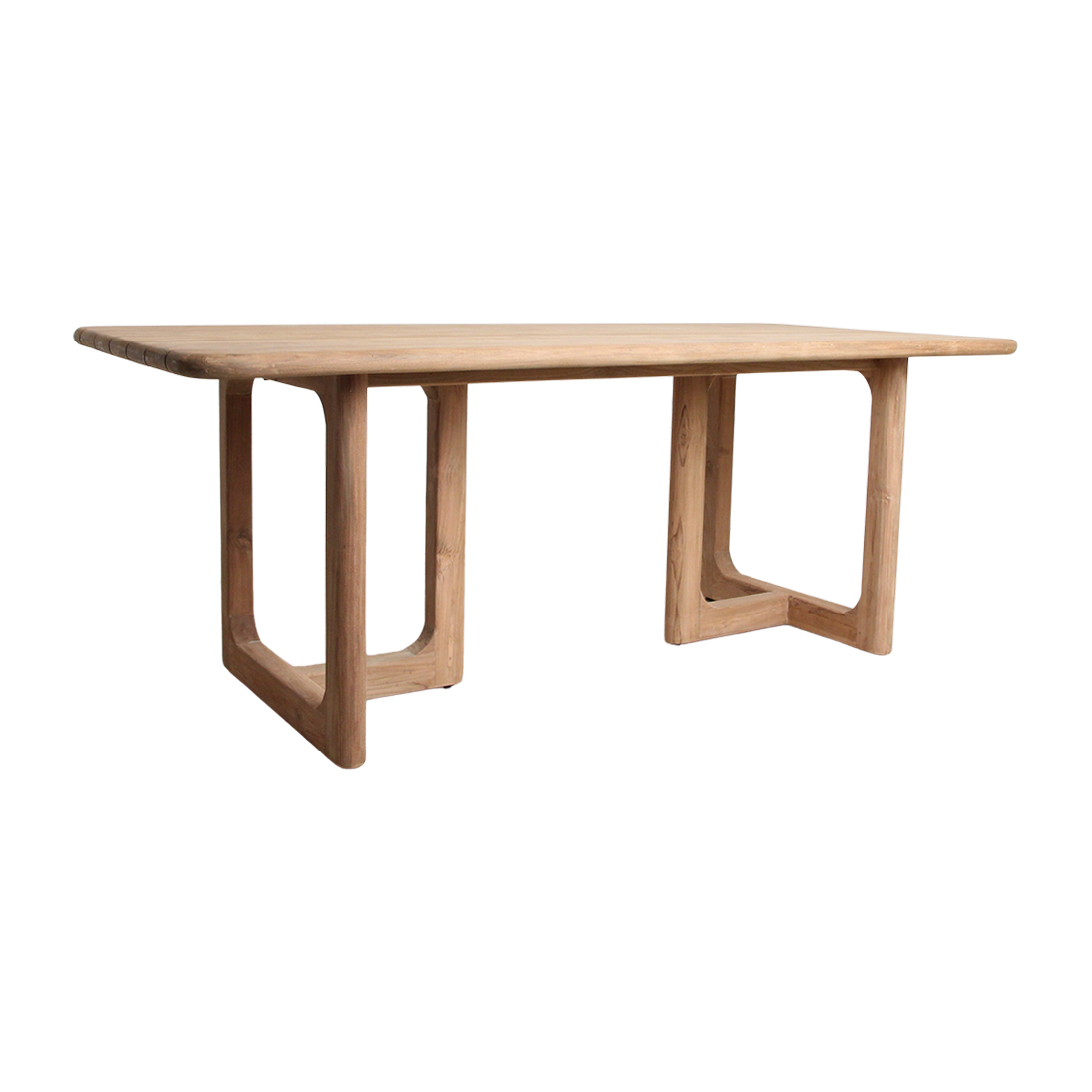 Table de jardin en teck recyclé naturel avec pieds ajourés – 200x90 cm