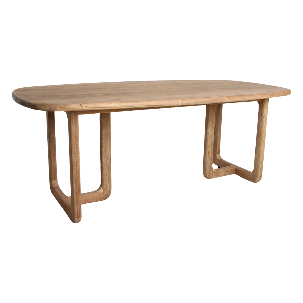 Table à manger en teck recyclé clair pieds arrondis – 200x100 cm