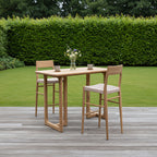 Table haute en teck recyclé coins arrondis terrasse intérieure – 160x80x105 cm
