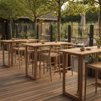 Table haute en teck recyclé coins arrondis terrasse intérieure – 160x80x105 cm