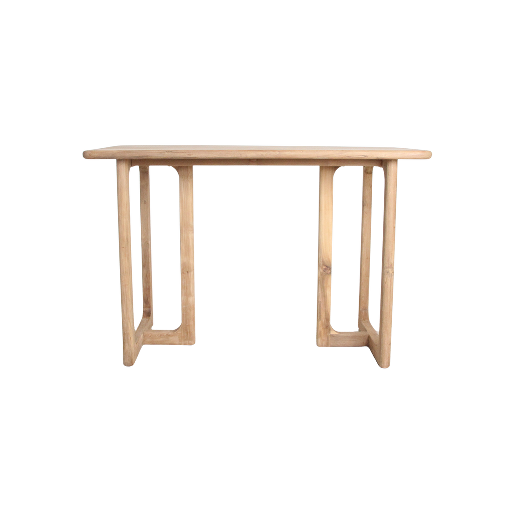 Table haute en teck recyclé coins arrondis terrasse intérieure – 160x80x105 cm