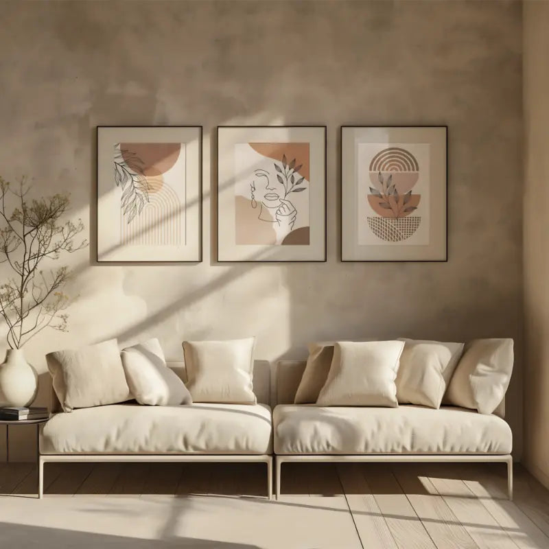 Tableau aux motifs abstraits et tons clairs dans un salon