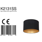 Abat-jour cylindrique en lin noir avec intérieur doré pour suspension Ø30 cm