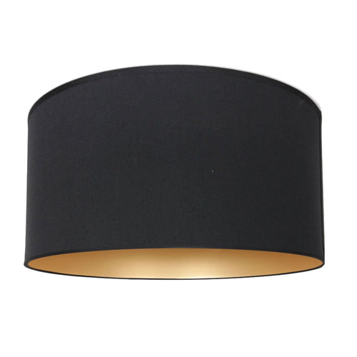 Abat-jour cylindrique en lin noir avec intérieur doré pour suspension Ø30 cm