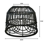 Abat-jour en rotin noir, vue avec dimensions indiquées pour une taille de 20 cm sur 15 cm.