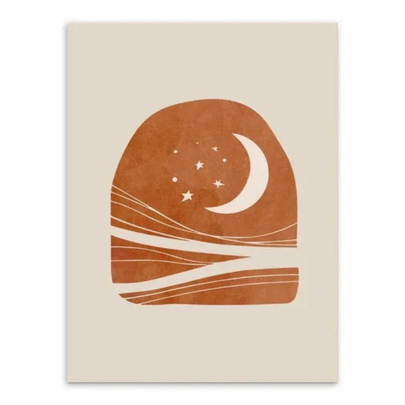 Affiche abstraite en toile avec lune et étoiles - 13x18cm