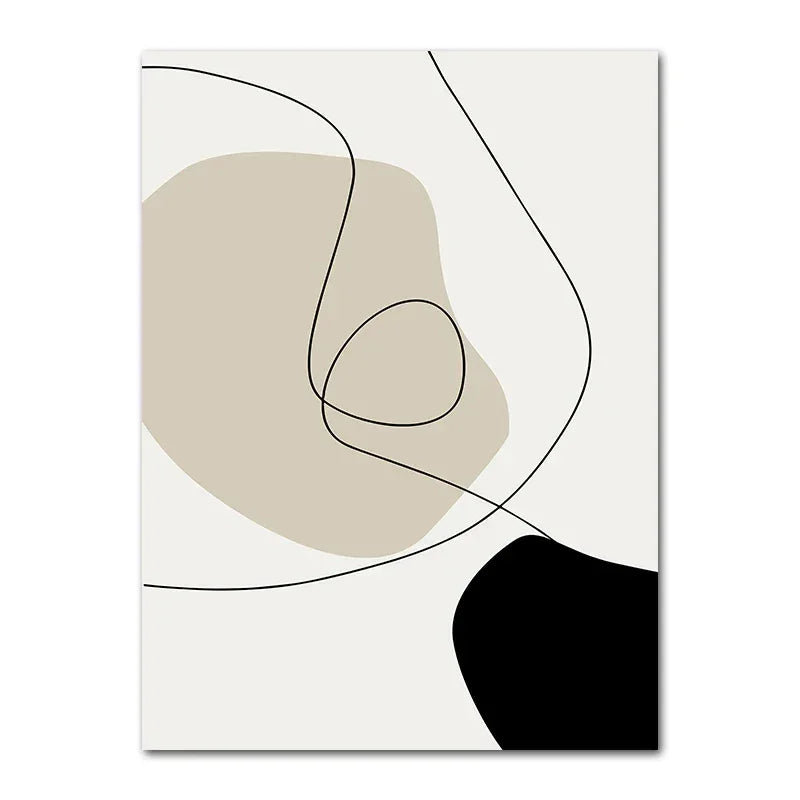 Affiche murale abstraite formes organiques noires et beiges sur toile canvas