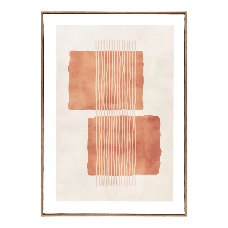 Affiche murale abstraite terracotta et beige cadre bois – 50x70 cm