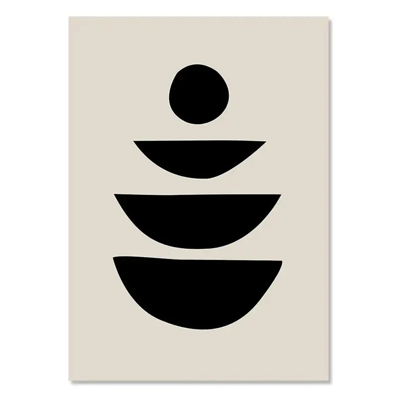 Affiche murale abstraite en toile beige et noire avec formes géométriques