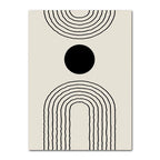 Impression d’art géométrique abstrait sur toile beige et noire avec motifs cercles et lignes